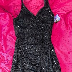 Black Sequin Halter Dress